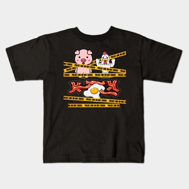 Police Line Do Not Cross Pig And Chicken Meat Lover Food Pun Kids T-Shirt by Blink_Imprints10